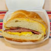 Taylor Ham, Egg and Cheese Sandwich · Poultry and pork sandwich.