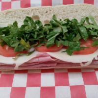 Ham and Cheese Sub · A long sandwich on a roll. 