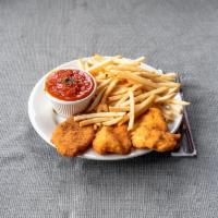 Chicken Fingers · Chicken fingers with fries and sauce.