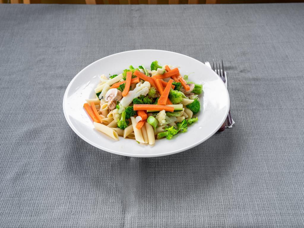 Pasta with Primavera Sauce · Fresh spring vegetables, mushrooms, zucchini, zucchini, broccoli, and carrots in a red or pink sauce, or garlic and oil.
