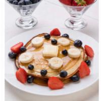 FRENCH TOAST FRESH MIX FRUITS · frest strawberry,bananba,blue berry,maple syrup,whip cream,powder sugar