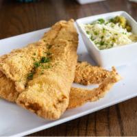 Fish and Grits · White fish fried crispy to perfection with house honey hot sauce and house jalapeno cheese g...