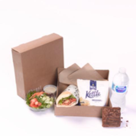 Sandwich Box Lunch 3 · Choose any Cosi sandwich, Mixed Greens Salad, or Fresh Fruit Salad, brownie or cookie and a can of soda or bottled water.