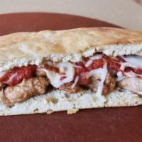 Chicken Parmesan Melt · rotisserrie chicken topped with tangy marinara, creamy mozzarella medallions and a sprinkle ...