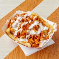 Buffalo Ranch Fries Bowl · Fried chicken Tenders on a bed of crinkle cut fries with buffalo or ranch sauce.