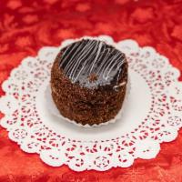 Boston Cream Baby Cake · Vanilla, chocolate cake filled with vanilla, chocolate custard, and decorated in a dark choc...