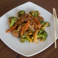48. Beef with Broccoli · Sliced of beef with fresh broccoli, lightly stir fried. Served with choice of rice.