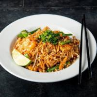 PAD THAI · Rice noodles with chicken, shrimp, eggs, onions, and scallions, wok-tossed in Pad Thai sauce...