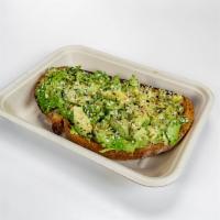 Avocado Toast · Fresh toasted Noble country white bread topped with smashed avocado and seasonings. 