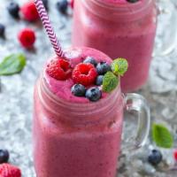 Happy Berry Smoothie · Mixed berries, banana, and regular milk. No added sugar


