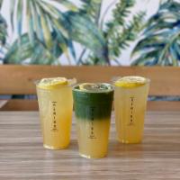 Immuni-tea Drink · Made with fresh grounded ginger, lemon, honey, & your choice of tea