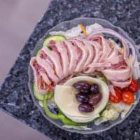 Antipasto Salad  · Garden salad topped with cooked salami, genoa salami, capicolla, mortadella, provolone chees...