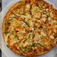 Chicken Fajita Pizza · No red sauce. Fajita sauce, grilled chicken, onions, peppers and our mozzarella blend.