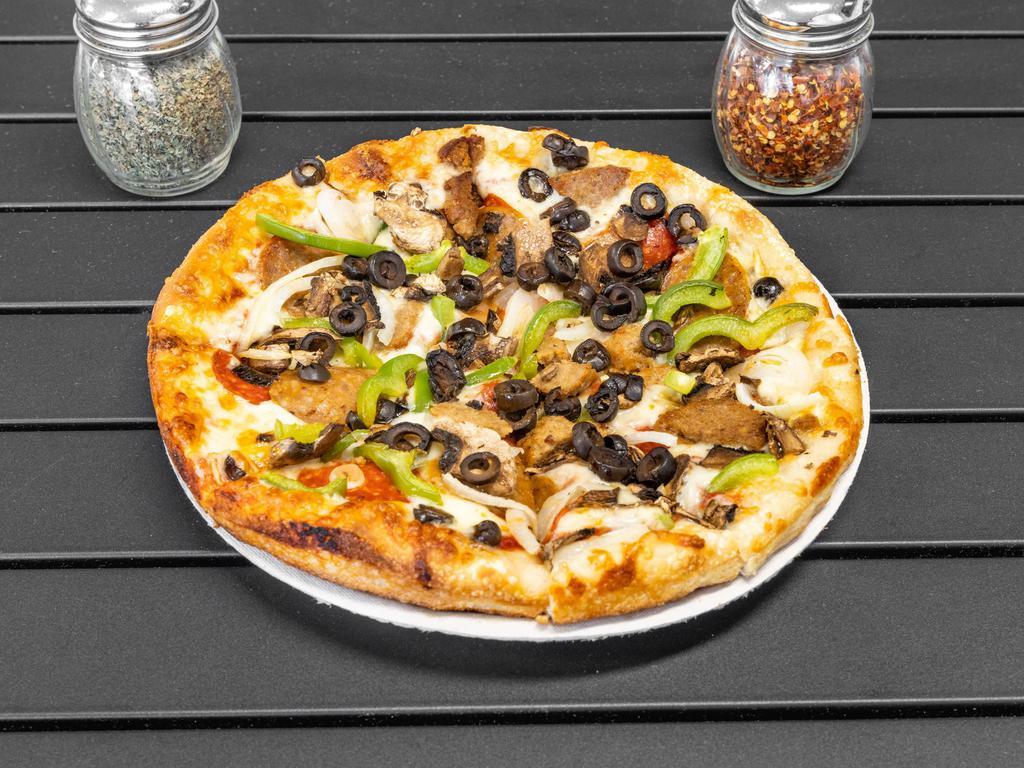 House Special Pizza · Pepperoni, sausage, hamburger, black olives, mushrooms, onions and peppers.