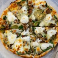 Romano Pizza · No red sauce. Fried eggplant, roasted pepper, baby spinach, ricotta cheese, aged Romano and ...