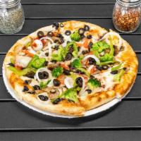 Vegetarian Special Pizza · Fresh tomatoes, mushrooms, onions, peppers, broccoli, olives and our mozzarella blend.