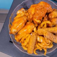 #2. Combo Platter  · Mozzarella sticks, original chicken fingers, Buffalo wings and spicy curly fries.