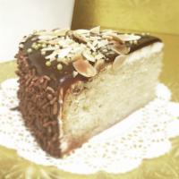Slice of Chocolate covered Rum Cake · 