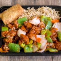Sweet and Sour Chicken · Includes fried or steamed rice and an eggroll.