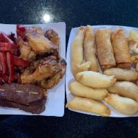Pu Pu Platter for 2 · Egg roll, boneless spare ribs, chicken wings, crab Rangoon, beef teriyaki, chicken gingers a...