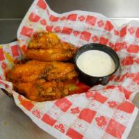 Wings · Tossed in: hot, Buffalo, BBQ, sweet chili, garlic Parmesan, or plain. Served with a side of ...