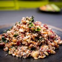Powerbowl Salad · Quinoa, almonds, cranberries, feta, granny smith apples, Tuscan kale, citrus or honey vinaig...