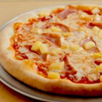 Hawaiian Pizza · Canadian bacon, pineapple, mozzarella, homemade tomato sauce.