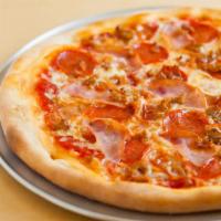 Meat Lover Pizza · Pepperoni, sausage, meatballs, Canadian bacon, mozzarella, homemade tomato sauce.