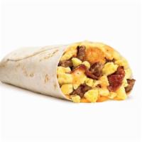 Ultimate Meat and Cheese Burrito · Cheddar cheese, tater tots, sausage, bacon and Baja cheese sauce.