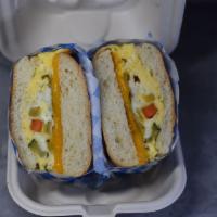 Veggie Egg n cheese · Roasted Veggies cooked in egg, with your choice of cheese serve on our house made ciabatta r...