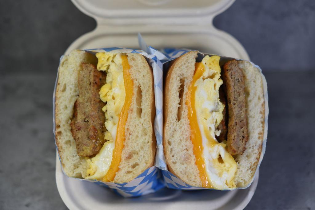 Turkey Sausage Egg N Cheese · Delicious Turkey Sausage, egg, and your choice of cheese on our house made ciabatta bread