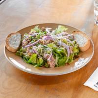 Seacliff Salad  · Crisp romaine lettuce, red onion, toasted pecan, tuna salad, parmesan cheese, olive oil, and...