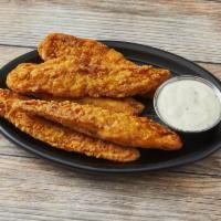 Chicken Strips · Your Choice of BBQ, ranch or honey mustard for dipping.