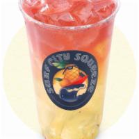 Strawberry Lemonade · Fresh squeezed lemonade blended with real fruit and served over ice.