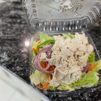 Chicken Salad · Pita, house dressing, lettuce, tomato, green pepper, carrots, cucumber, olives, onion and ch...