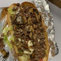 Mushrooms Steak Sub · With American cheese, grilled mushrooms and steak.