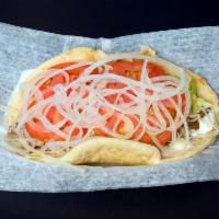 Beef and Lamb Gyro · Lettuce, tomatoes, onions, tzatziki sauce and pita.