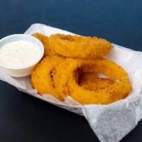 Gourmet Onion Rings (1/2 pound) · 1/2 pound breaded Gourmet Onion Rings deep fried to a golden brown
Served with ranch dressin...
