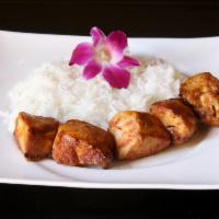 27. Chicken Kabab Dinner · Strips of skinless tender chicken, marinated in our special seasonings. Served with rice, hu...