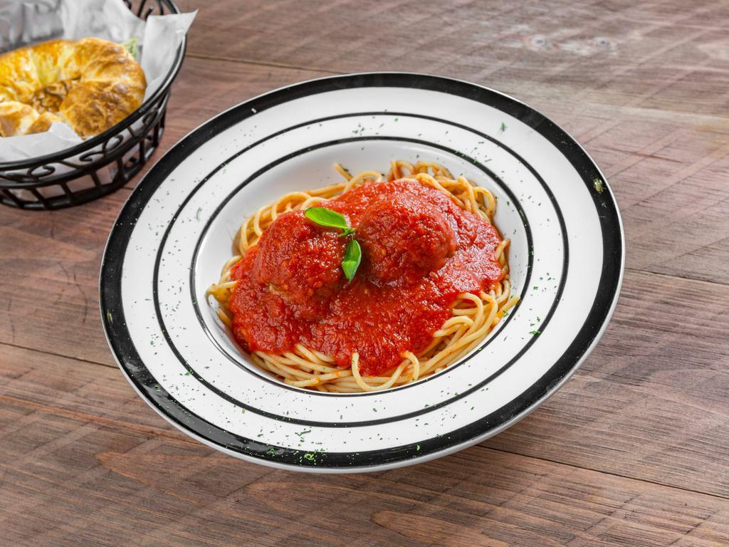 Spaghetti with Meatballs · Italian style meatballs in a homemade tomato sauce served over spaghetti.