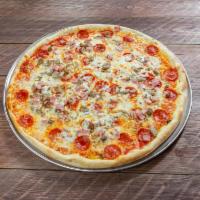 Meat Lovers slice · Pepperoni, sausage, ham, ground beef, extra mozzarella cheese, pizza sauce 