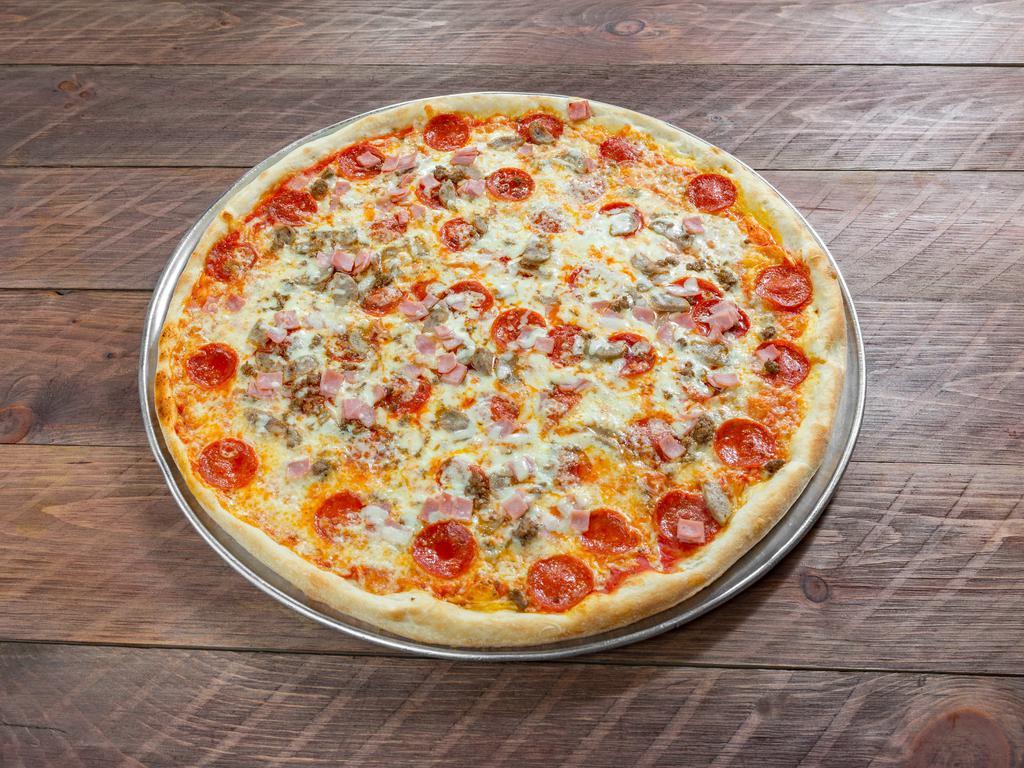 Meat Lovers slice · Pepperoni, sausage, ham, ground beef, extra mozzarella cheese, pizza sauce 