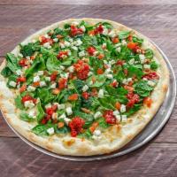 Napoletana Pizza · Mozzarella cheese, spinach, diced tomatoes, diced fresh mozzarella cheese and a touch of our...