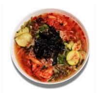 Festival Noodle Soup · Zucchini, kimchi, ground beef or tofu, egg, and roasted seaweed.