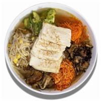 Tofu Noodle Soup · Bean sprout, carrot, zucchini, eggplant, shitake mushroom, radish salad, and tofu (please co...