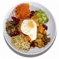 Spicy Chicken Bibimbap · Hot and spicy. Bean sprout, carrot, cucumber, zucchini, mushrooms, spicy chicken breast, and...