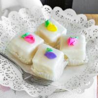 Petit Four · Almond cake with white icing.