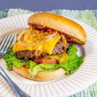 Earl of Cheesburger · 100% naturally seasoned organic ground beef patty, cheddar cheese, tomato, lettuce, carameli...
