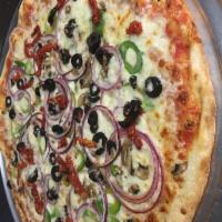 La Principessa Pizza · Pizza sauce, mozzarella cheese, green peppers, red onions, fresh mushrooms, sun-dried tomato...