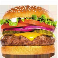 Organic Michigan Whopper · 1/4 lb. grilled Michigan grass-fed beef with melted cheddar cheese, lettuce, onion, pickles,...